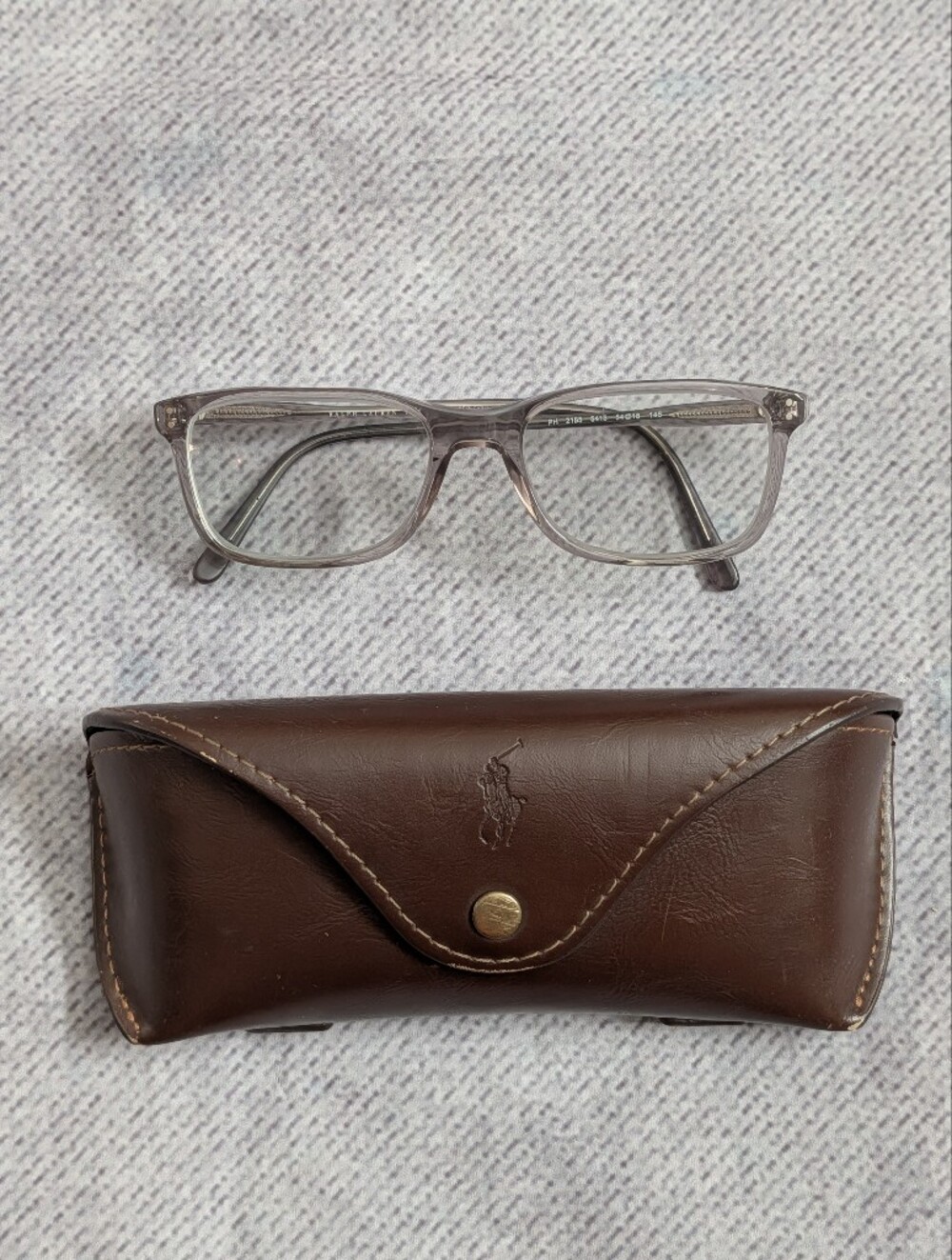 Polo Ralph Lauren Eyeglasses Full Rim Gray & Clear Rectangular With Leather Case
